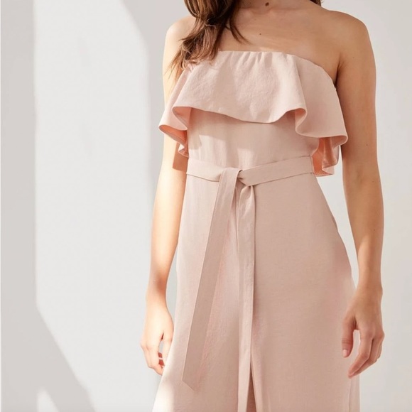 Aritzia Babaton Blush Pink Strapless Neck Ruffle Detail Flutter Jumpsuit - Picture 4 of 10